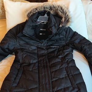 Marmot Strollebridge Women's Black Down Coat Faux Fur Size Small